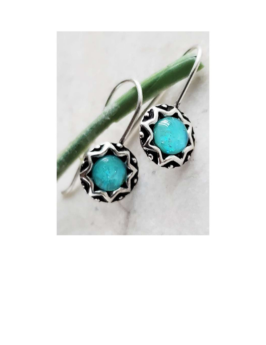 Silver Opal Dangle Earrings in Medium Azure Blue
