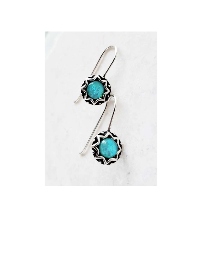 Silver Opal Dangle Earrings in Medium Azure Blue