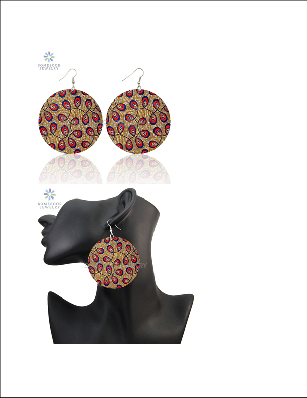 Bohemian Flower Print Wood Dangle Earrings