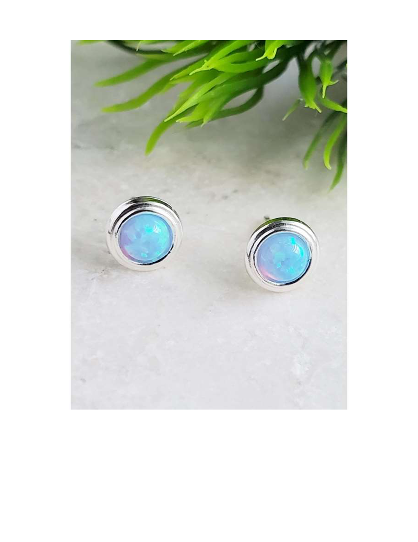 Silver Fire Opal Bezel Stud in Azure Blue