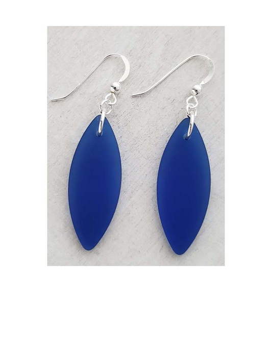 Silver Marquis Eco Sea Glass Earrings in Cobalt Blue