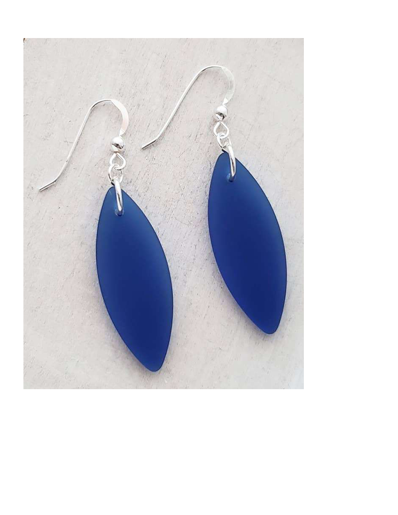 Silver Marquis Eco Sea Glass Earrings in Cobalt Blue